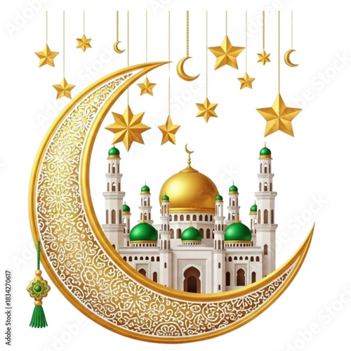 Mosque and crescent moon