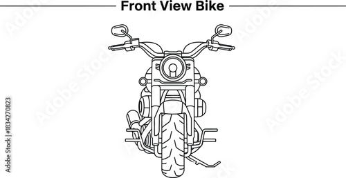 Detailed front view line art illustration of a classic motorcycle design style
