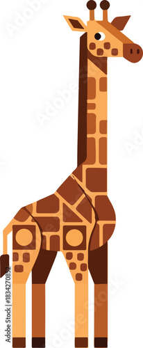 Stylized illustration of a giraffe with geometric blocky patterns