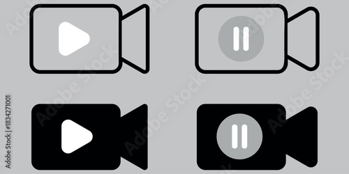 Video icon set. Containing camera, play, pause, media, online video, live, production, player, movie and cinema icons. Solid icon collection.