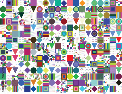 Abstract geometric shapes background colorful vector pattern with circles squares triangles and diamonds modern design for wallpaper and textile