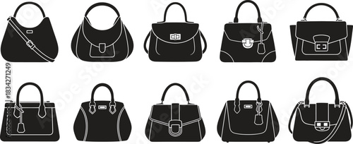 Set of Elegant Black and White Fashion Handbags Collection Design