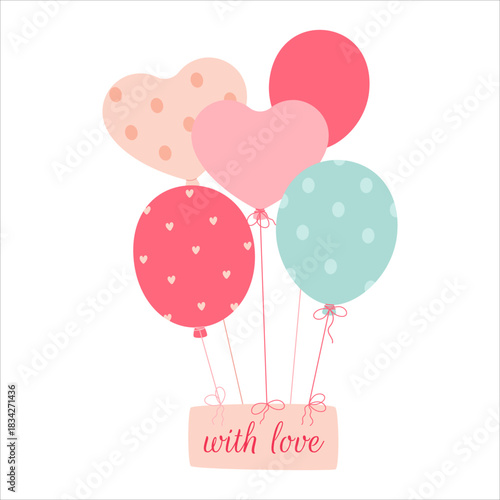 Sign with a love confession on balloons. Vector illustration in a flat style on a white background.