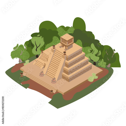 Aztec temple trees isometric