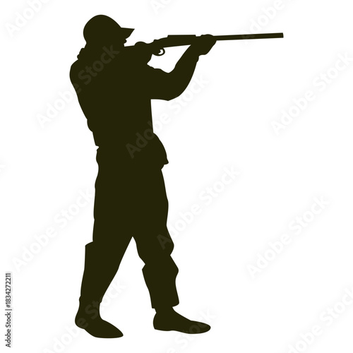 Hunter shotgun right facing aiming standing