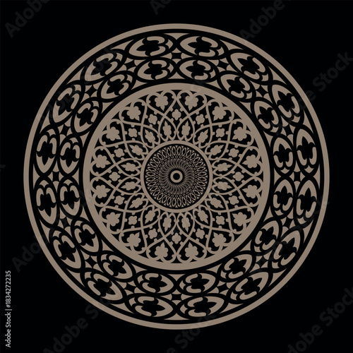 Ethnic decorative element. Islam, Arabic, Indian, ottoman, egyptian, assyrian motifs. Circle european border. Vintage, ethnic frame with arabesques EPS. Pattern frame for textiles, embroidery, plate