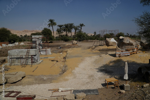 Conservation Work at the Temple of Amenhotep III from the 18th Dynasty of Ancient Egypt. Thebes, Nile Valley, Al Bairat Qarna, Egypt, Northern Africa.