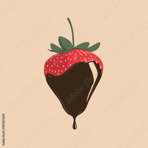 Vector illustration of a strawberry dipped in chocolate