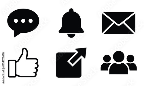 Set of six social media and communication icons on white background