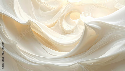Ethereal white fabric swirling gracefully in soft light, creating a dreamy atmosphere with delicate textures and flowing shapes, embodying the concept of cloud dancer color