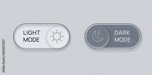 Buttons for switching day and night or light and dark modes on and off. Vector 3D illustration.