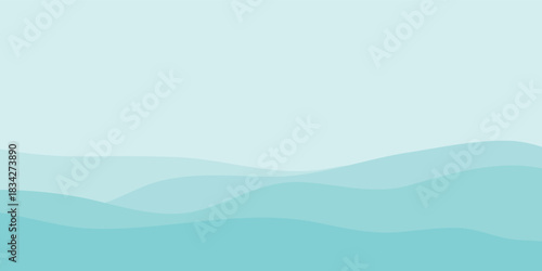 Minimalist layered abstract landscape with smooth blue and teal wavy shapes.