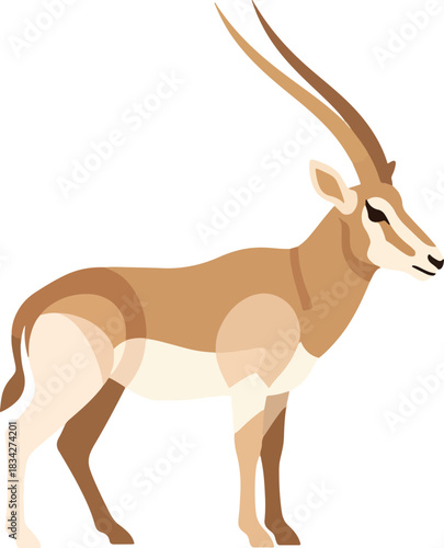 Stylized illustration of a tan antelope with long straight horns on a white background