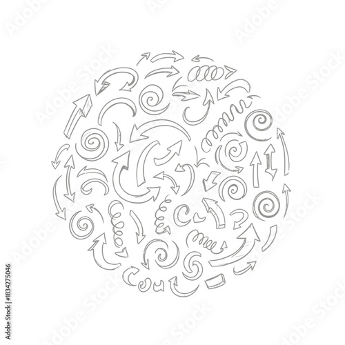 Hand drawn arrows in circular shape directional elements for design and infographics
