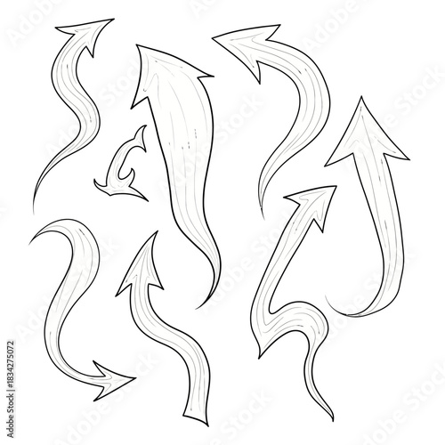 Hand drawn arrows pointing in different directions with wavy lines