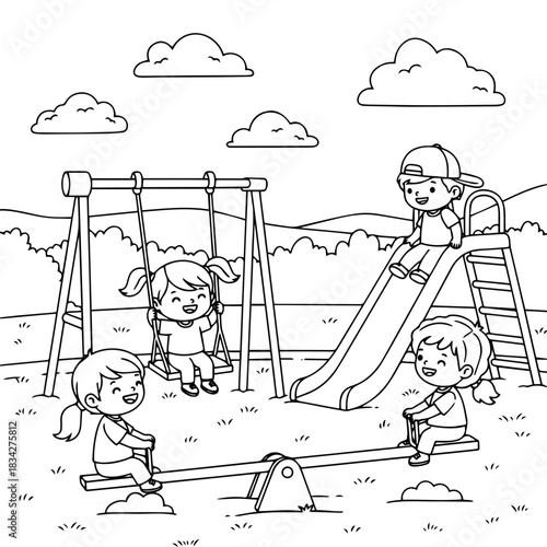 children playing on the playground for coloring page,