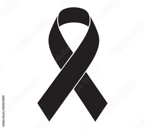  Black ribbon symbol of mourning and remembrance on a white background