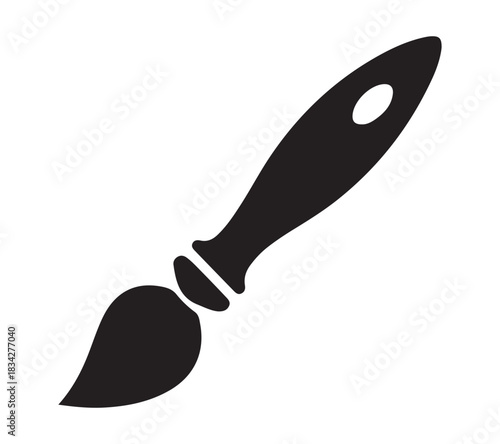  Simple black silhouette of a paintbrush with a curved handle and bristles