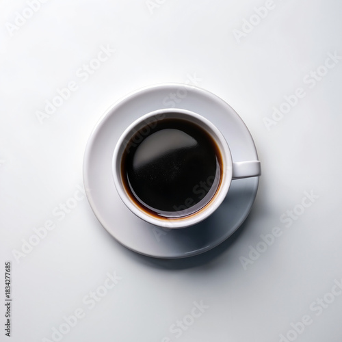 Top view of black coffee on white background