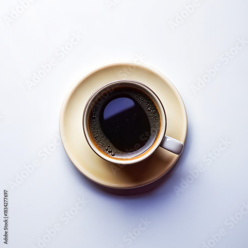 Top view of black coffee on white background