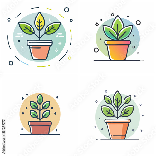 Set of plant pot illustrations vector design for graphic resources decorative and conceptual elements