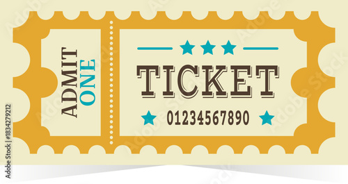 Retro paper ticket template. Admission to movie party, circus and other venues. Vintage label design. Vector illustration