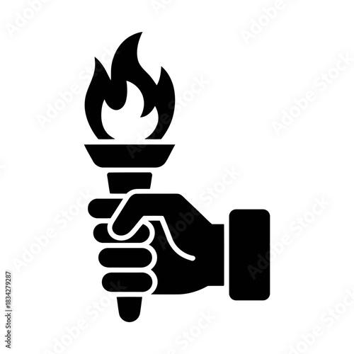 hand holding flaming torch glyph icon
