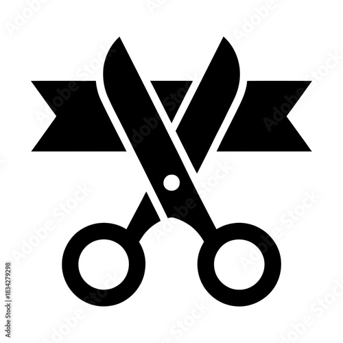 scissors cutting ribbon glyph icon symbolizing grand opening, success, and new beginnings