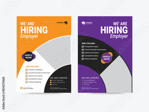 We are hiring minimalistic flyer , Job offer leaflet template. announcement job for company