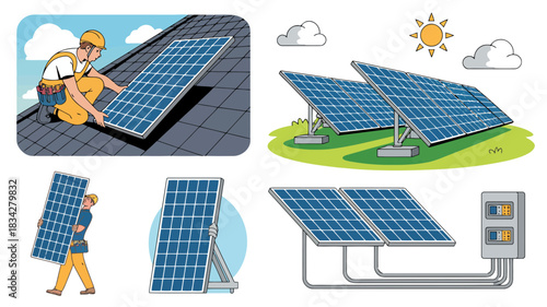 Solar panel installation and renewable energy concepts illustration
