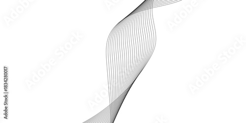 Abstract black and white wave background concept vector design with a decorative curl and a 3D corner object symbol