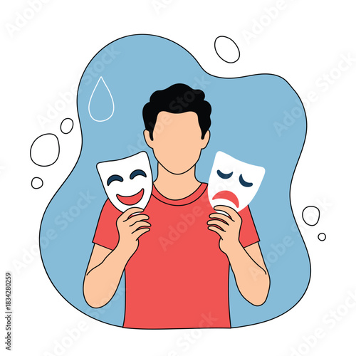 Bipolar mask illustration of person with happy and sad expressions