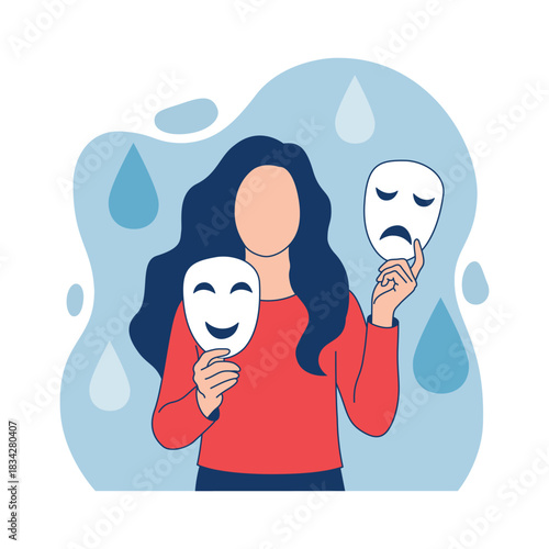 Bipolar mask illustration of woman with emotional expression masks