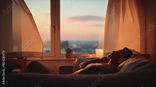Sunset Serenity: Cozy Bedroom View with Warm Evening Light