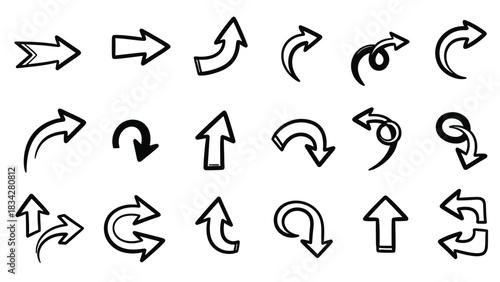 A collection of hand-drawn arrow icons in various directions and styles.