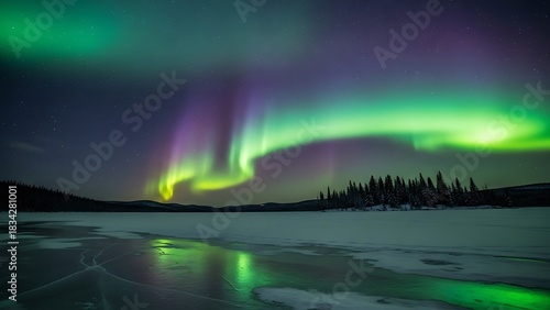 Wallpaper Mural Ethereal Aurora Borealis Display Over Frozen Lake Alaska Nightscape. Torontodigital.ca