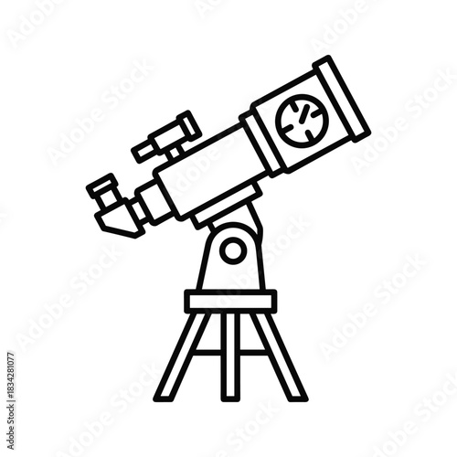 Telescope icon on tripod, simple line art vector illustration for astronomy and stargazing