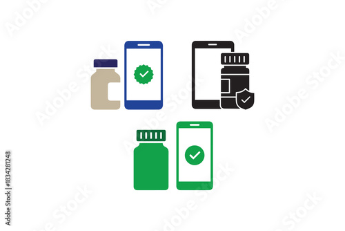 Digital Pharmacy And Medicine Verification Icon Set Mobile Health Technology And Drug Safety Icons