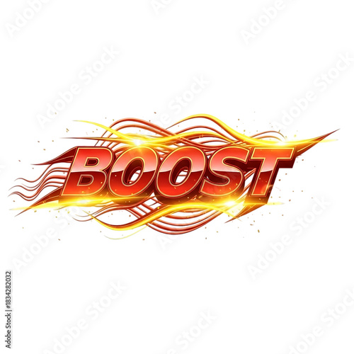 Red boost text effect with golden streaks for maximum impact