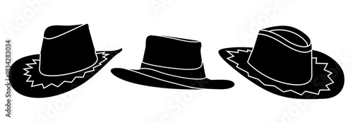 Cowboy Hat Silhouette Set. Western Style Hat Vector Collection