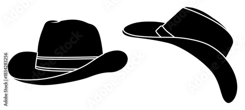 Cowboy Hat Silhouette Set. Western Style Hat Vector Collection