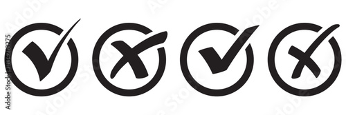 Check mark icon button set. Check box icon with right and wrong buttons and yes or no checkmark icons in green tick box and red cross. Isolated checkmark symbol, right and wrong sign concept. Icon.