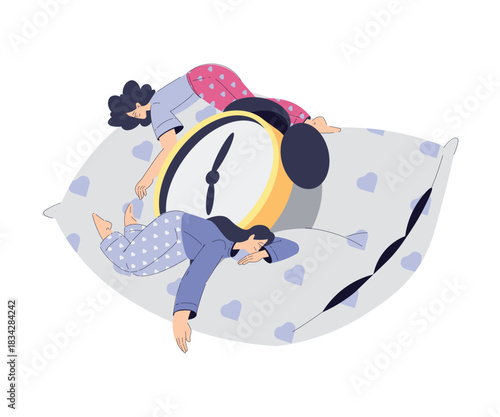 Sleepy Woman Character Lying on Soft Pillow Vector Illustration