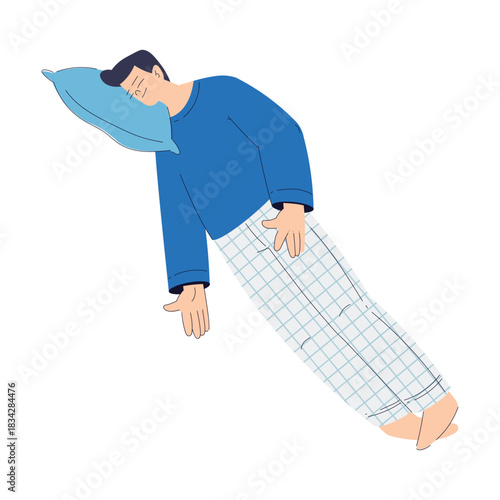 Sleepy Man Character Standing with Soft Pillow Vector Illustration