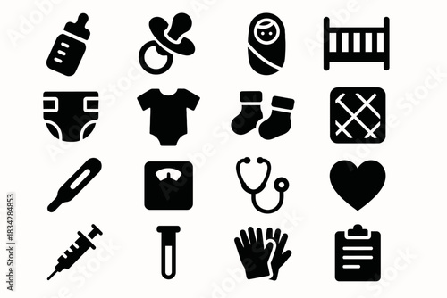 Baby care icons set: essentials for infants and toddlers
