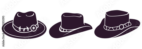 Cowboy Hat Silhouette Set. Western Style Hat Vector Collection