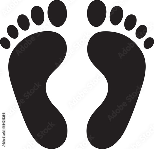 Black footprints isolated on white background simple vector illustration