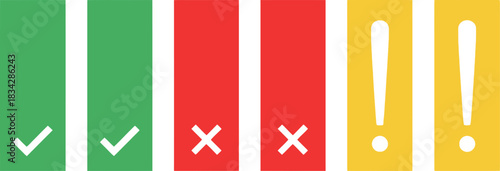 Green check marks red crosses and yellow exclamation points representing status