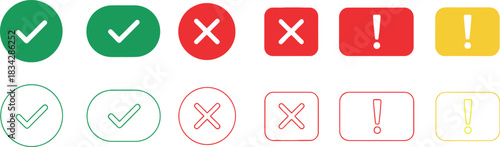 Check marks crosses and exclamation points in different colors and styles