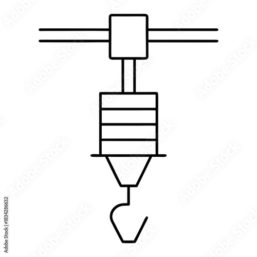 Illustration of a crane with hook and horizontal support on transparent background